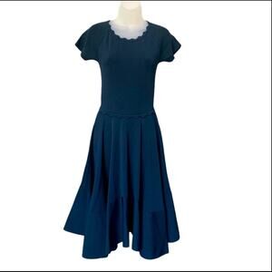 ANTONIO BERARDI Luxury Women's Navy Fit & Flare Crew Neck Dress